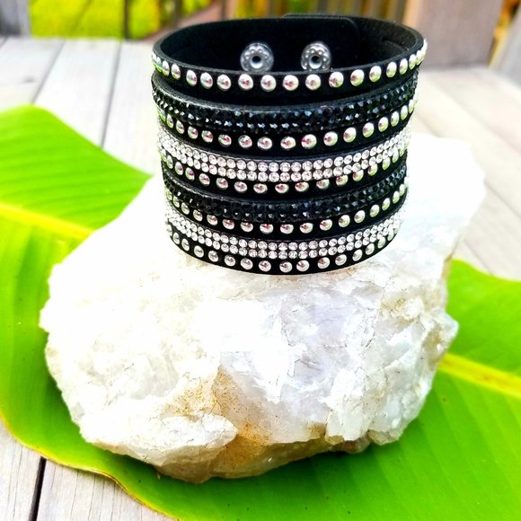 None Jewelry - NWOT Wide Black Leather Bracelet